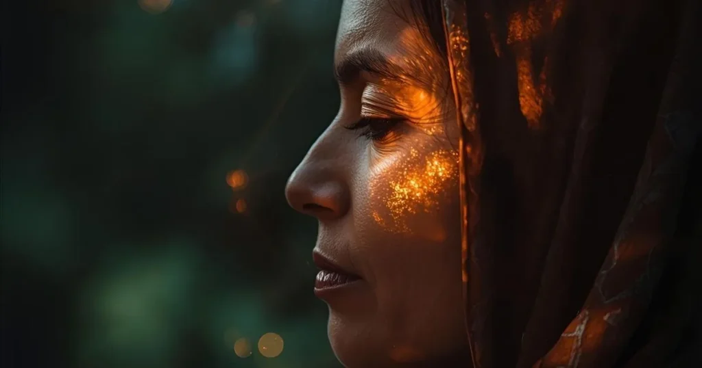 Introspection et transformation personnelle : visions ayahuasca suggérées par lueurs et motifs géométriques