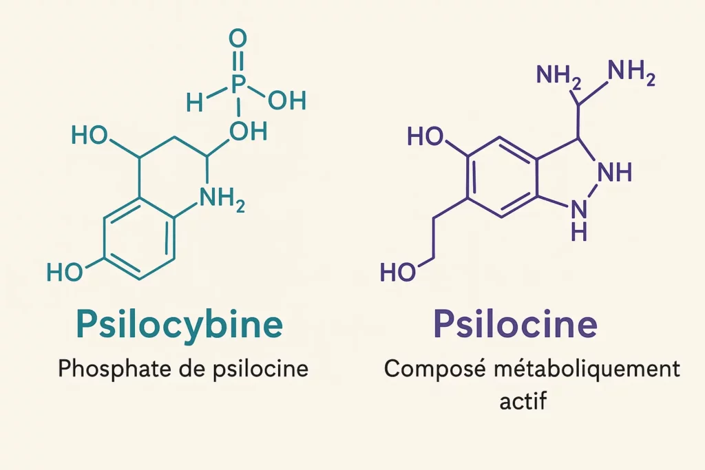 Formule chimique de la psilocybine (4-PO-DMT) - Structure moléculaire tryptamine